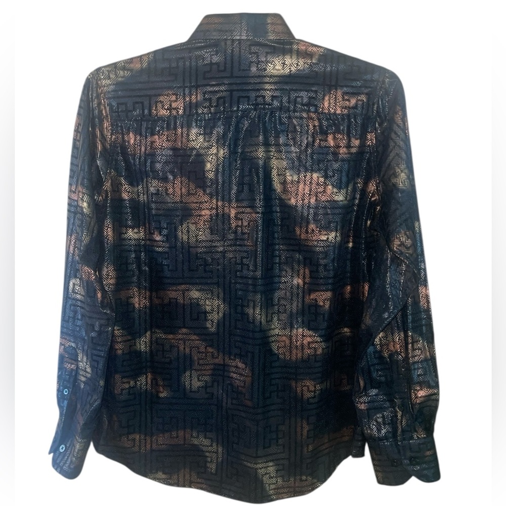 Platini black/bronze foiled Metallic button down shirt. Size medium GUC - Picture 6 of 10